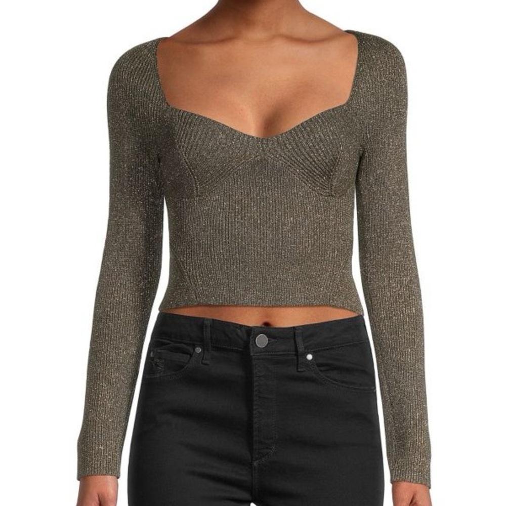 Staud Cerro Metallic Long Sleeve Sweater Top